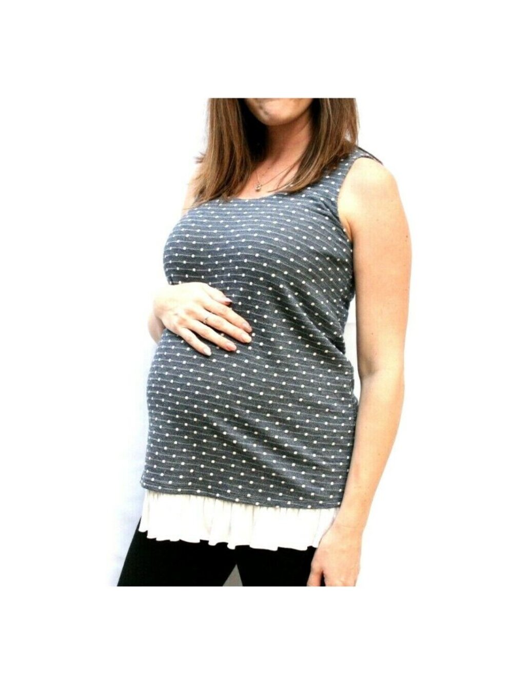 Maternal America Top Womens Size S Blue Sleeveless Ruffled Knit Retro Look Nwot